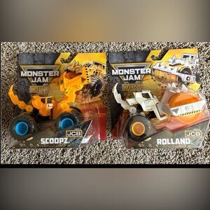 Monster Jam JCB Toy Vehicles 2 dirt squad 2025 Rolland scoops